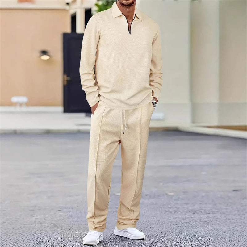 👕✨ Conjunto de Sudadera de Punto Gofrado y Pantalón Recto para Hombre – Comodidad y Estilo para el Día a Día 💼🌟