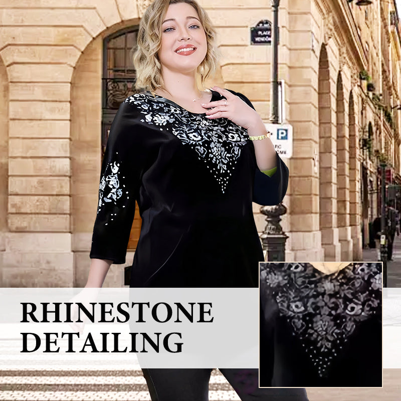 ✨👗 Conjunto de Terciopelo con Estrás para Mujer – Manga 3/4, Elegante y Versátil para Todo Momento 💎