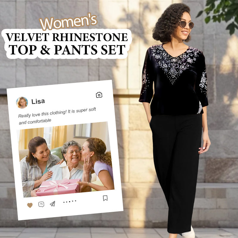 ✨👗 Conjunto de Terciopelo con Estrás para Mujer – Manga 3/4, Elegante y Versátil para Todo Momento 💎