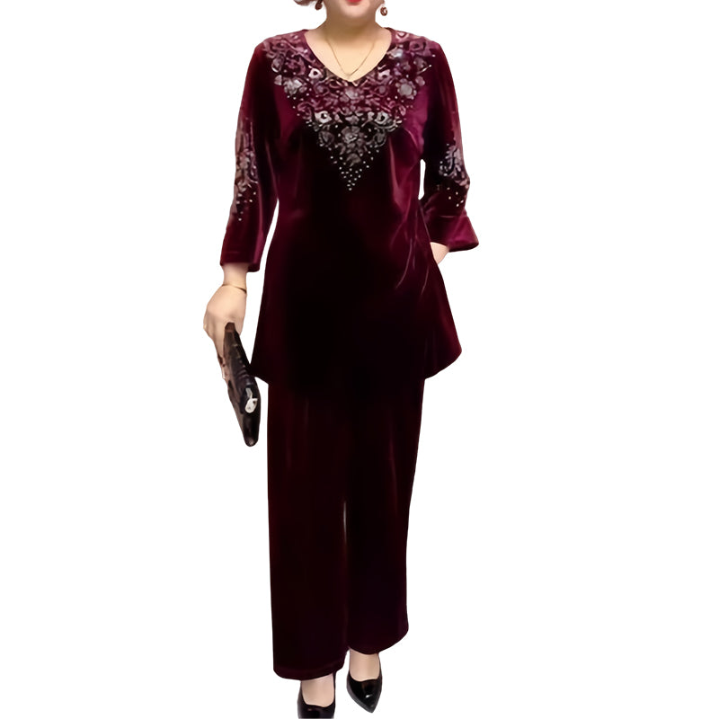 ✨👗 Conjunto de Terciopelo con Estrás para Mujer – Manga 3/4, Elegante y Versátil para Todo Momento 💎