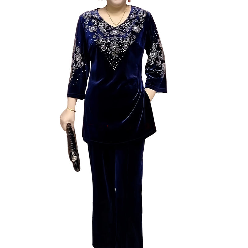✨👗 Conjunto de Terciopelo con Estrás para Mujer – Manga 3/4, Elegante y Versátil para Todo Momento 💎