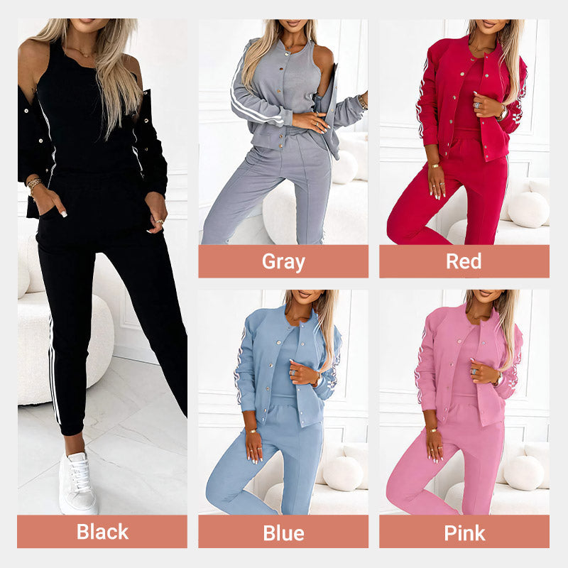 👩‍🦱 Conjunto de 3 Piezas de Chaqueta y Pantalón de Béisbol para Mujer – Estilo Deportivo y Cómodo ✨⚾