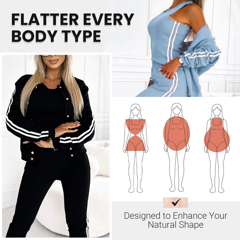 👩‍🦱 Conjunto de 3 Piezas de Chaqueta y Pantalón de Béisbol para Mujer – Estilo Deportivo y Cómodo ✨⚾