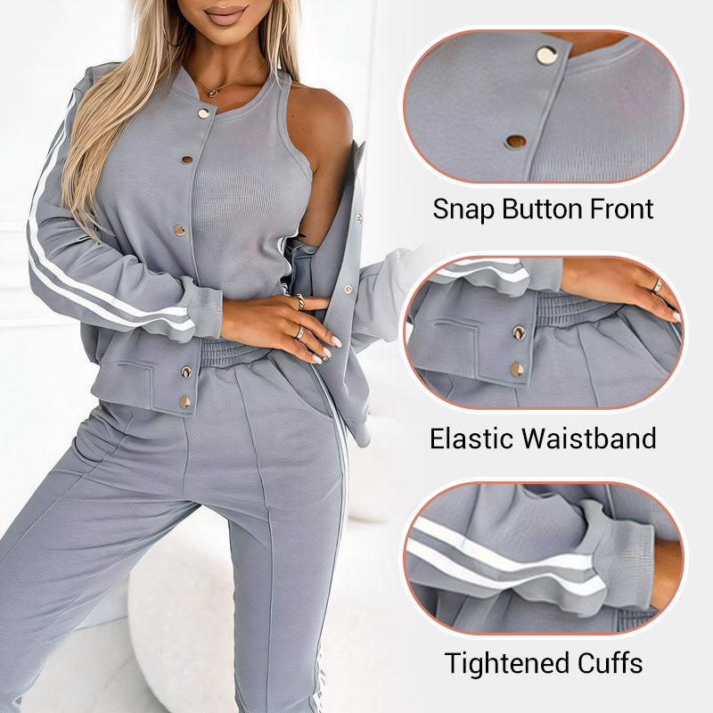 👩‍🦱 Conjunto de 3 Piezas de Chaqueta y Pantalón de Béisbol para Mujer – Estilo Deportivo y Cómodo ✨⚾