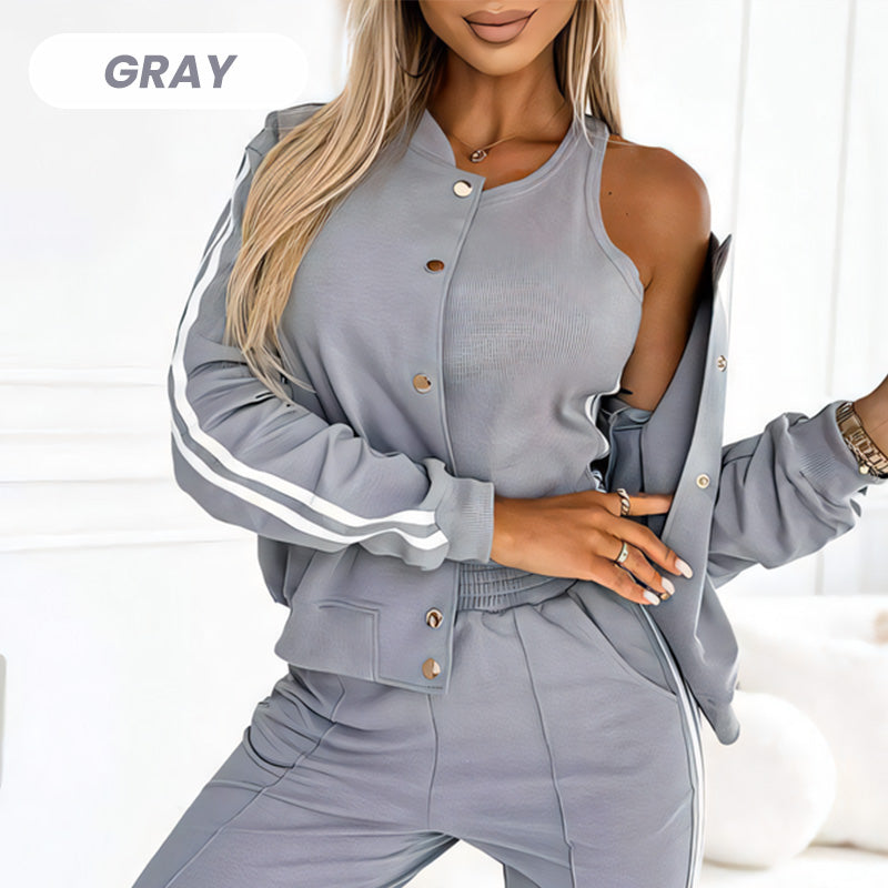 👩‍🦱 Conjunto de 3 Piezas de Chaqueta y Pantalón de Béisbol para Mujer – Estilo Deportivo y Cómodo ✨⚾