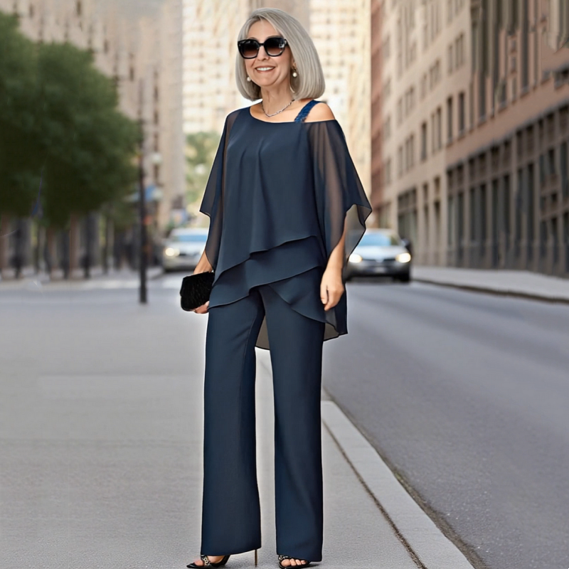 👗 Conjunto de 2 Piezas para Mujer – Top de Gasa Irregular y Pantalones Anchos, Estilo Cómodo y Moderno ✨💖