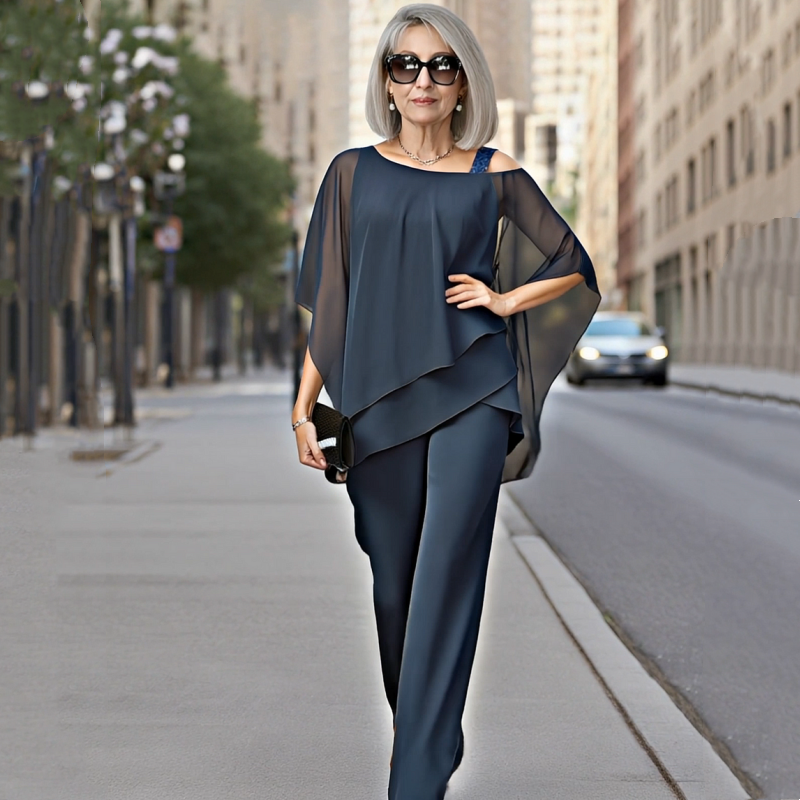 👗 Conjunto de 2 Piezas para Mujer – Top de Gasa Irregular y Pantalones Anchos, Estilo Cómodo y Moderno ✨💖