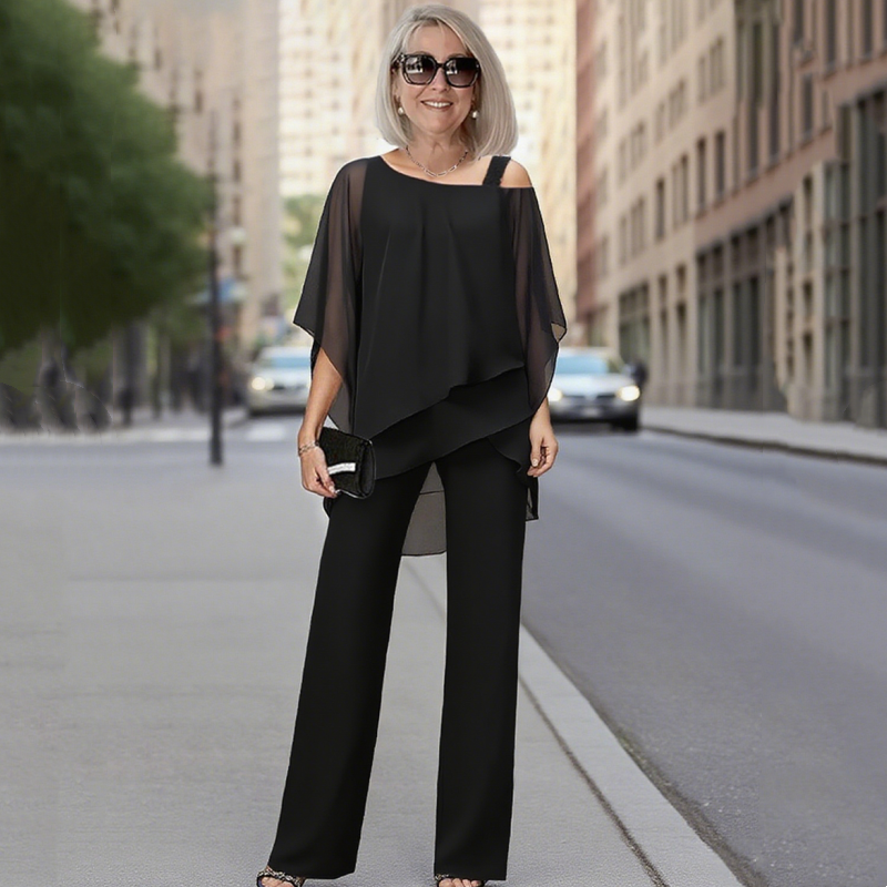 👗 Conjunto de 2 Piezas para Mujer – Top de Gasa Irregular y Pantalones Anchos, Estilo Cómodo y Moderno ✨💖