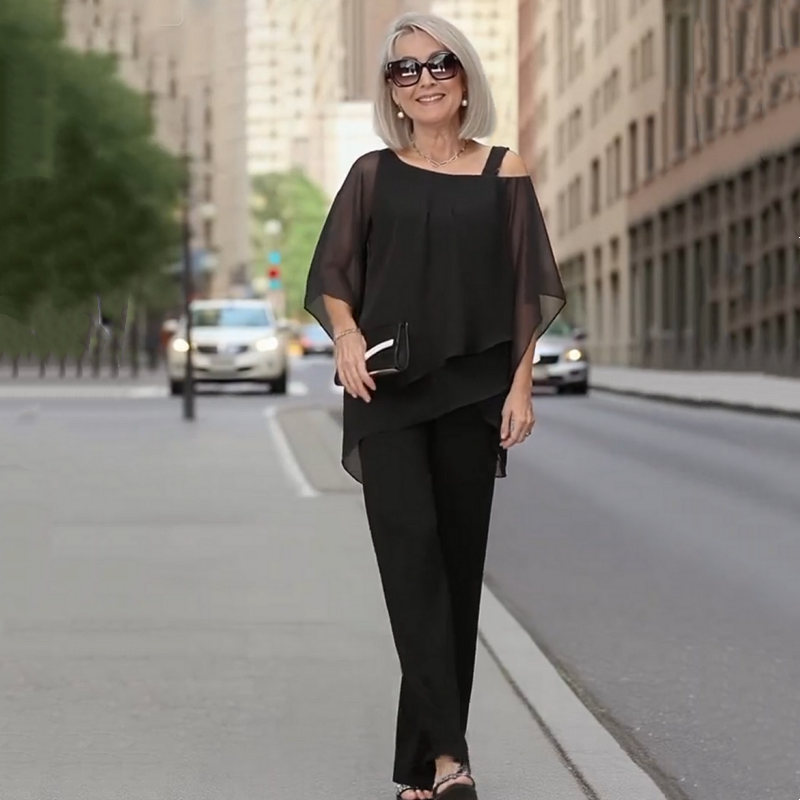 👗 Conjunto de 2 Piezas para Mujer – Top de Gasa Irregular y Pantalones Anchos, Estilo Cómodo y Moderno ✨💖