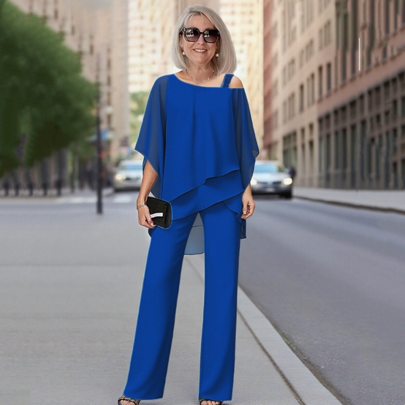 👗 Conjunto de 2 Piezas para Mujer – Top de Gasa Irregular y Pantalones Anchos, Estilo Cómodo y Moderno ✨💖