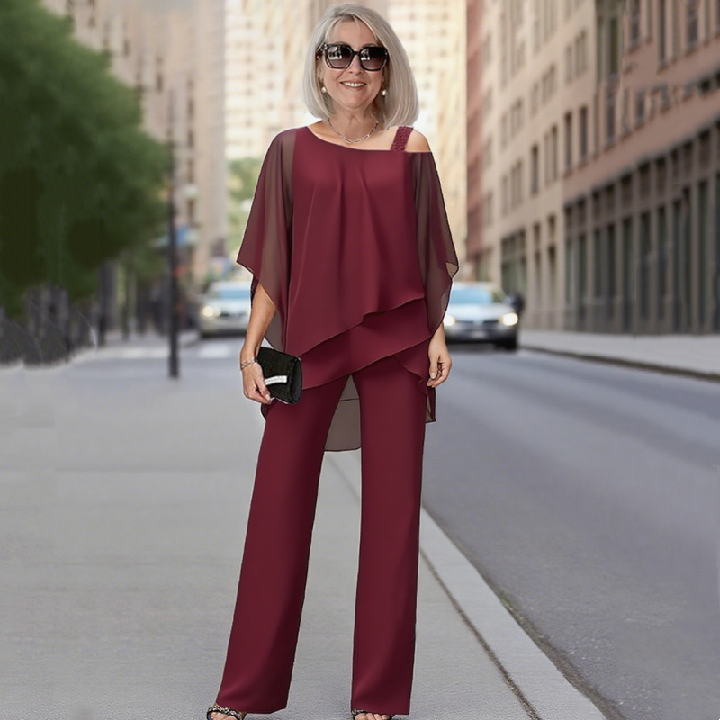 👗 Conjunto de 2 Piezas para Mujer – Top de Gasa Irregular y Pantalones Anchos, Estilo Cómodo y Moderno ✨💖