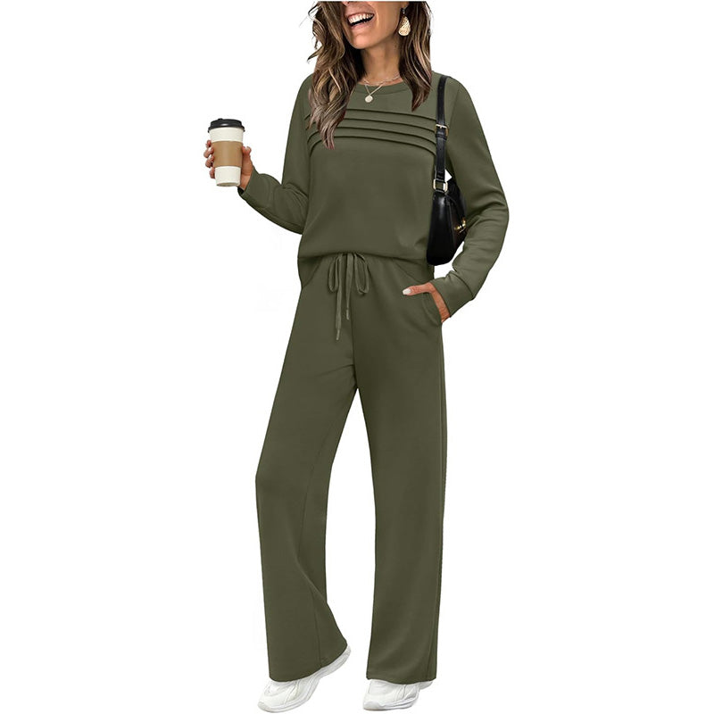 ✨ Conjunto de Top de Cuello Redondo y Pantalones con Cordón para Mujer 👚👖 Comodidad y estilo para tu día a día 💖
