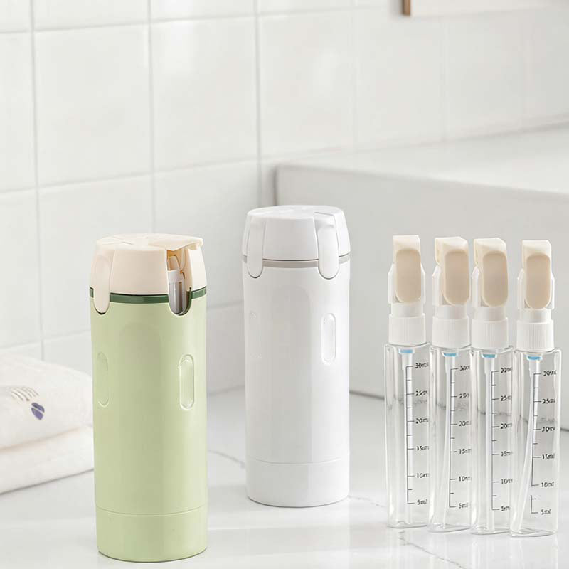 ⏰🔥 ¡50% DE DESCUENTO POR TIEMPO LIMITADO! 🧳 Botellas Dispensadoras 4 en 1 – Compactas, Herméticas y Perfectas para Tus Viajes ✈️🧴