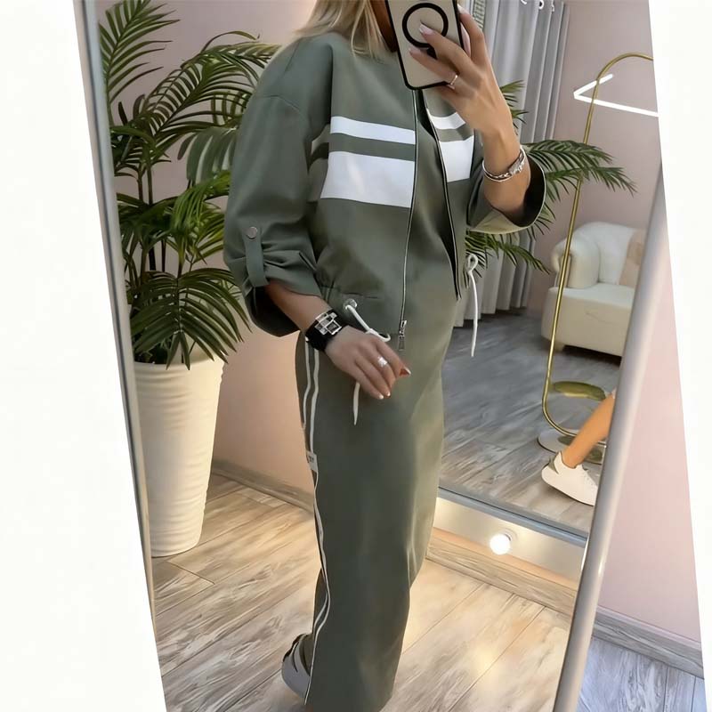 ✨ Conjunto Chaqueta + Vestido Verde Militar | Estilo Urban Chic para Mujer 🧥👗
