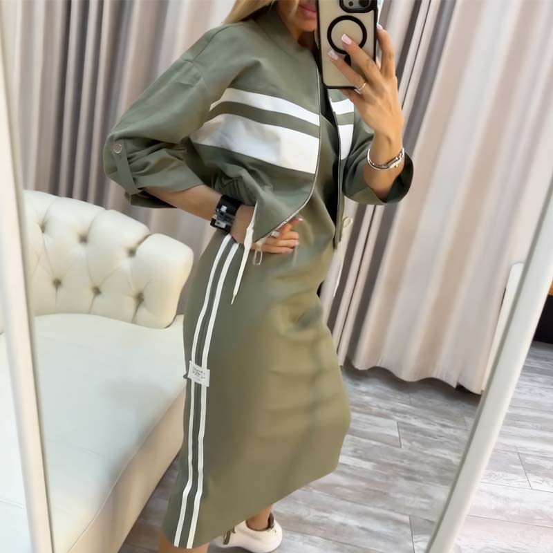 ✨ Conjunto Chaqueta + Vestido Verde Militar | Estilo Urban Chic para Mujer 🧥👗
