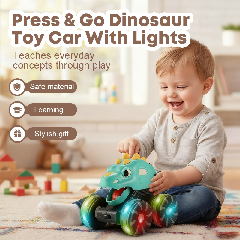 🦖🚗 ¡Dinosaurio Press & Go con Luces! ✨ El Coche de Juguete que Hace que los Peques No Paren de Jugar 🔥