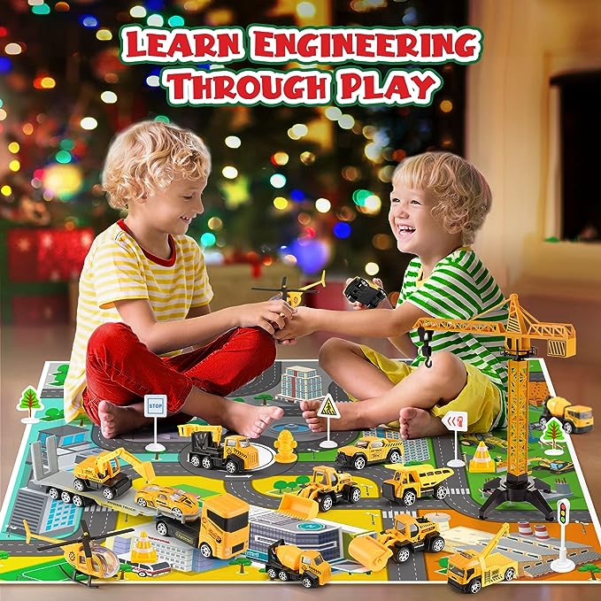 🚗Calendario de Adviento para Niños para Niños: Conjuntos de Juguetes de Vehículos de Ingeniería de Construcción de Aleación