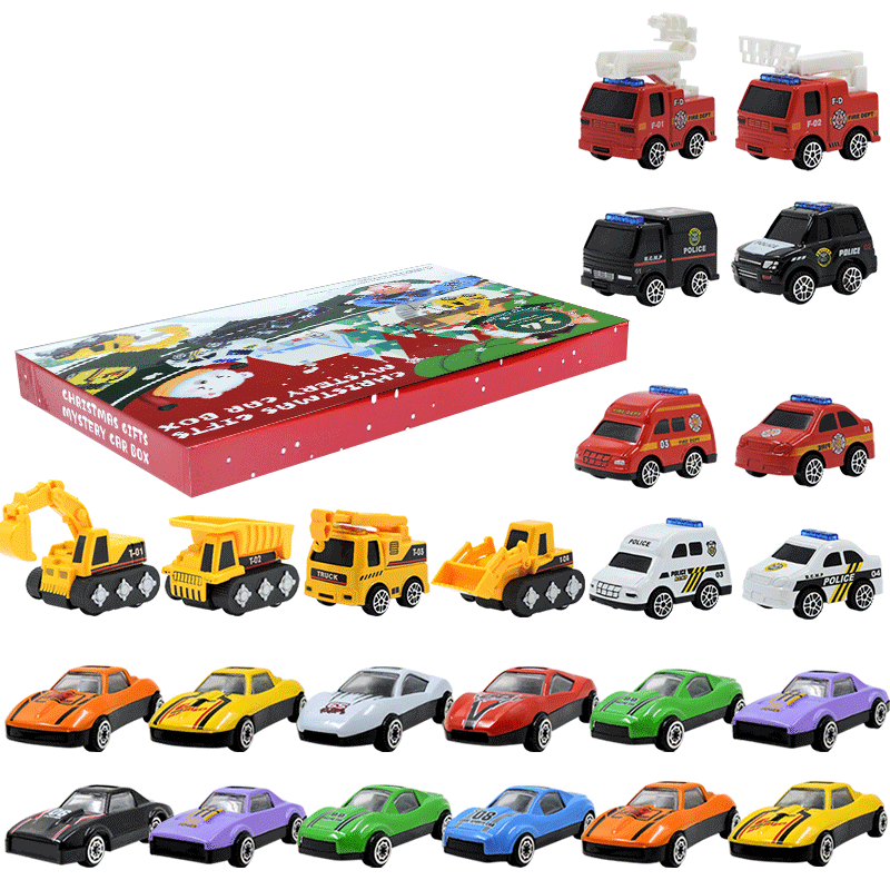 🚗Calendario de Adviento para Niños para Niños: Conjuntos de Juguetes de Vehículos de Ingeniería de Construcción de Aleación