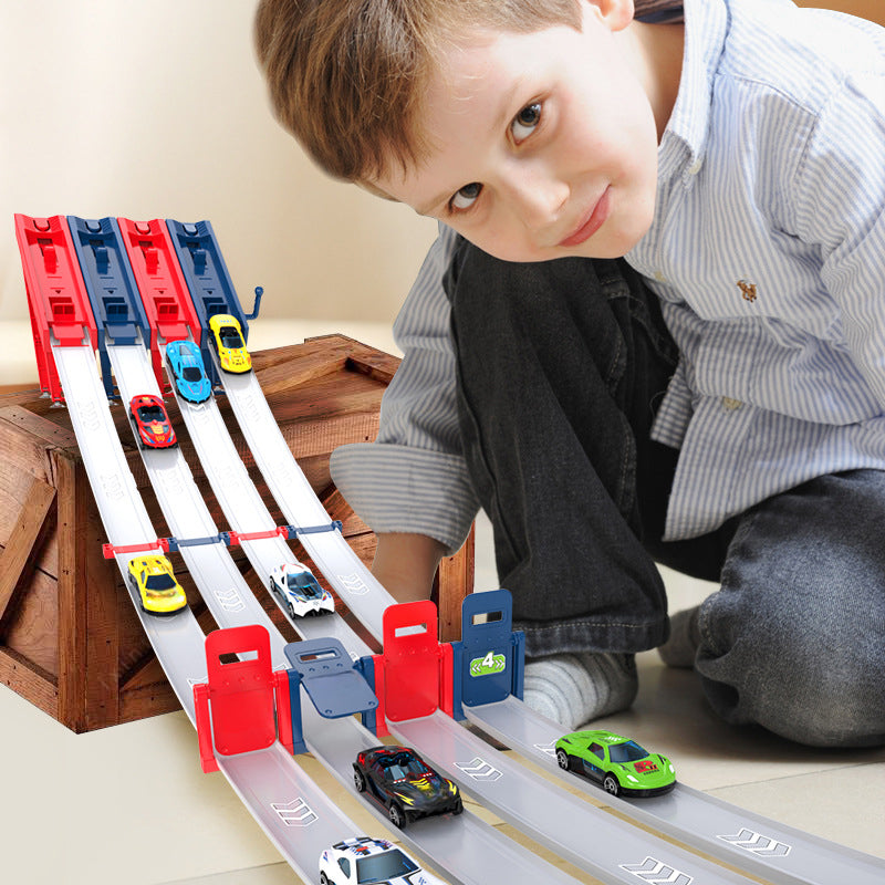 🏎️¡Que empiece la carrera!⚡¡El doble de pista, el doble de diversión!🏆¡Sin pilas, solo pura velocidad! - ✨【Pista de carreras con lanzador doble para niños】✨