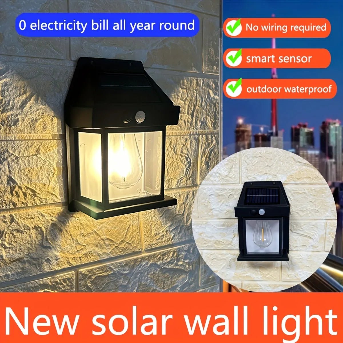 🌞💡 Lámpara de Pared Solar con Sensor de Movimiento y Luz de Tungsteno – Iluminación Inteligente, Segura y Elegante para Exterior 🏡✨