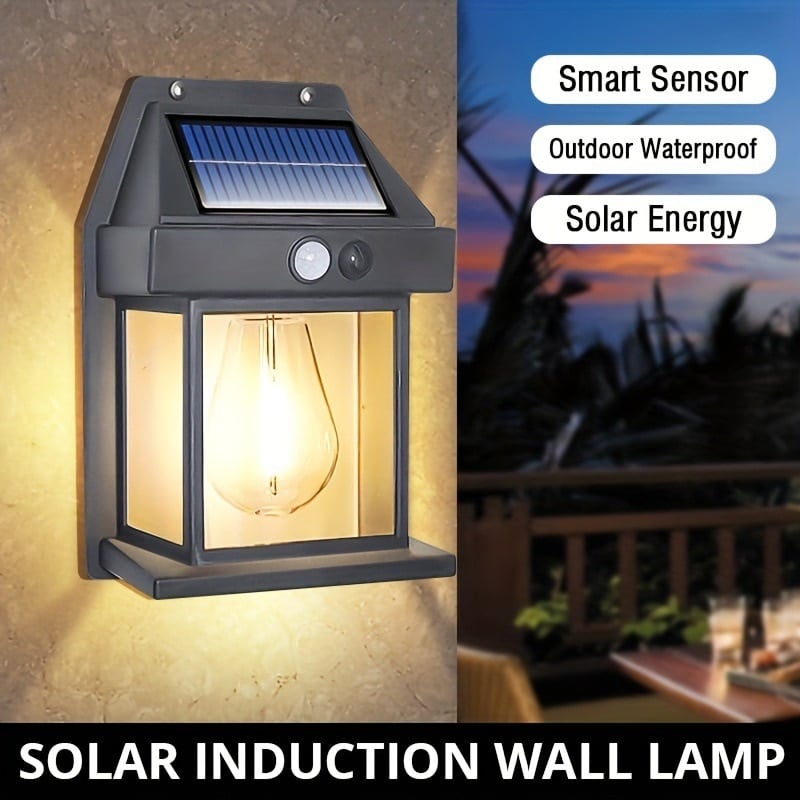 🌞💡 Lámpara de Pared Solar con Sensor de Movimiento y Luz de Tungsteno – Iluminación Inteligente, Segura y Elegante para Exterior 🏡✨