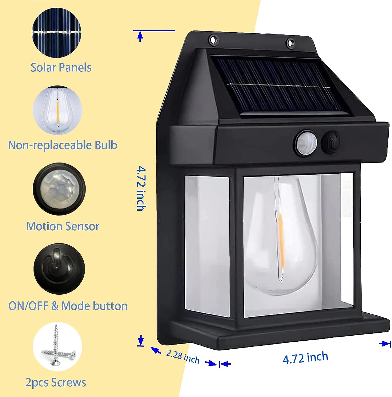 🌞💡 Lámpara de Pared Solar con Sensor de Movimiento y Luz de Tungsteno – Iluminación Inteligente, Segura y Elegante para Exterior 🏡✨