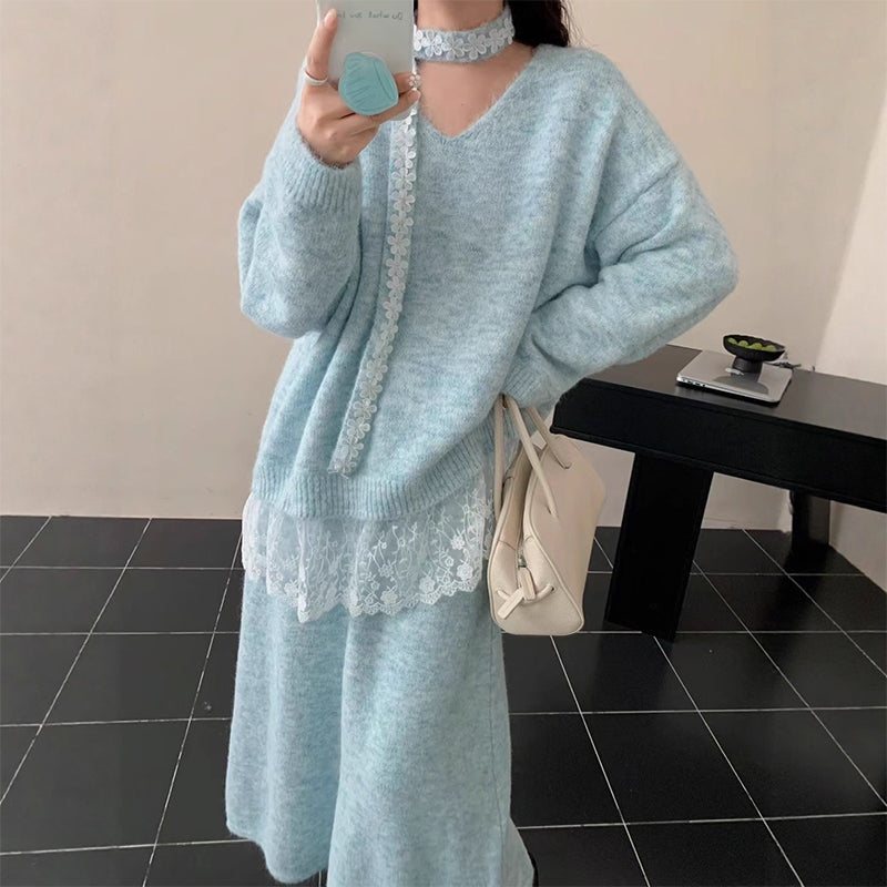 💃🧶 Conjunto de Mujer: Suéter Tejido + Falda – Look Chic de 2 Piezas ✨
