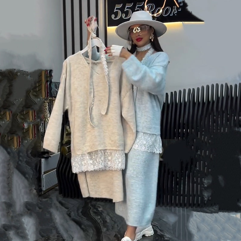 💃🧶 Conjunto de Mujer: Suéter Tejido + Falda – Look Chic de 2 Piezas ✨
