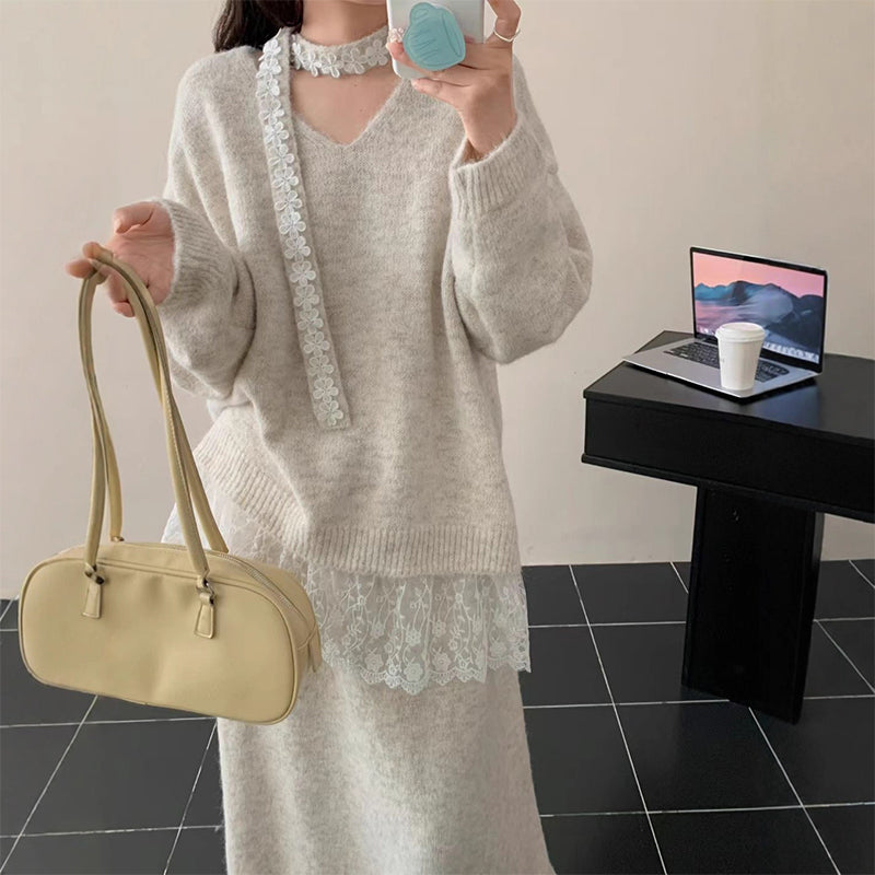 💃🧶 Conjunto de Mujer: Suéter Tejido + Falda – Look Chic de 2 Piezas ✨
