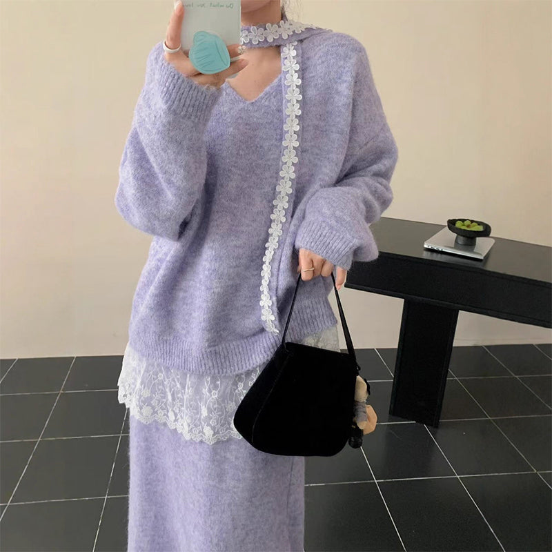 💃🧶 Conjunto de Mujer: Suéter Tejido + Falda – Look Chic de 2 Piezas ✨