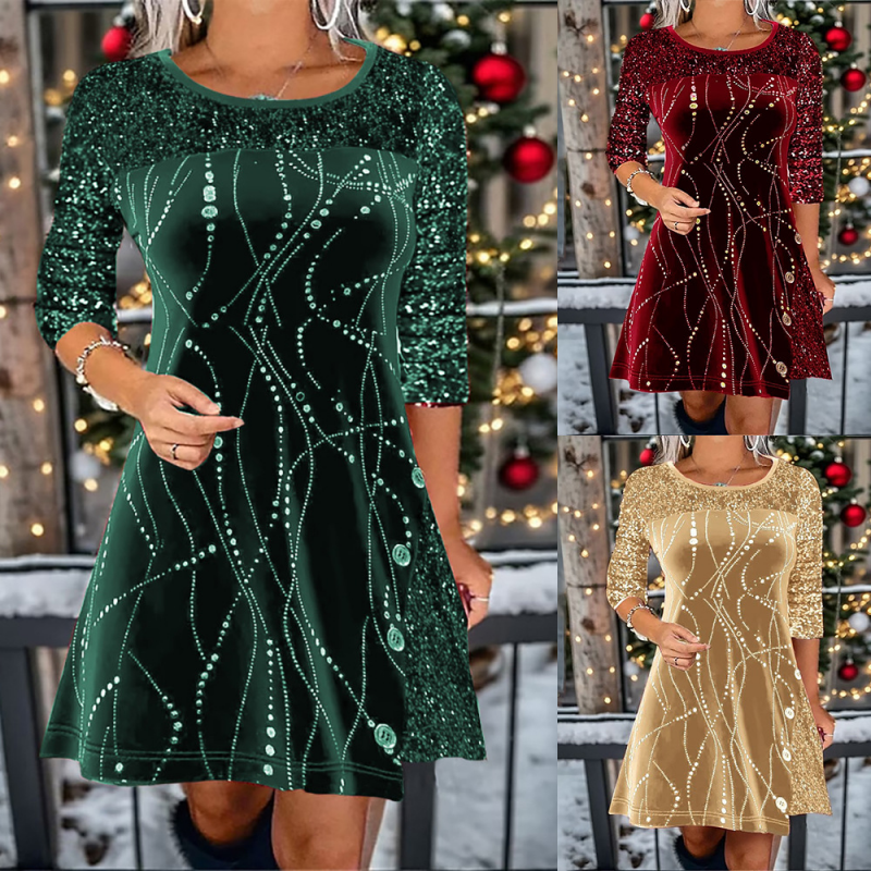 ✨ Vestido Elegante de Lentejuelas Corte A para Mujer   Brillo Sofisticado para Fiestas y Eventos Especiales 💃✨