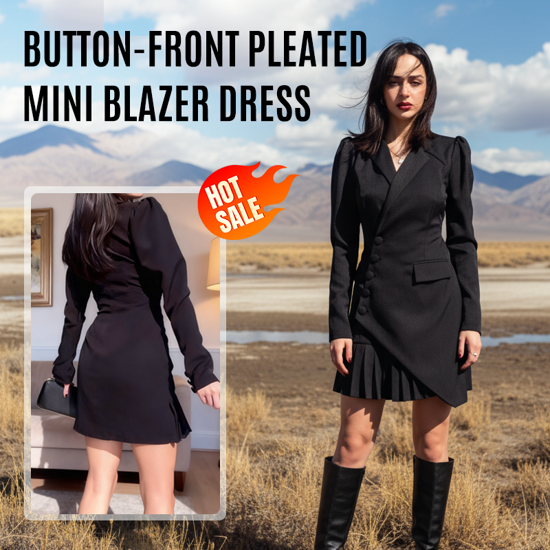 ✨👗 Vestido Mini Tipo Blazer con Botones y Plisado – Elegancia Moderna y Estilo Ejecutivo para Destacar en Cualquier Ocasión 💼🌟