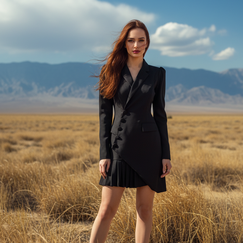 ✨👗 Vestido Mini Tipo Blazer con Botones y Plisado – Elegancia Moderna y Estilo Ejecutivo para Destacar en Cualquier Ocasión 💼🌟