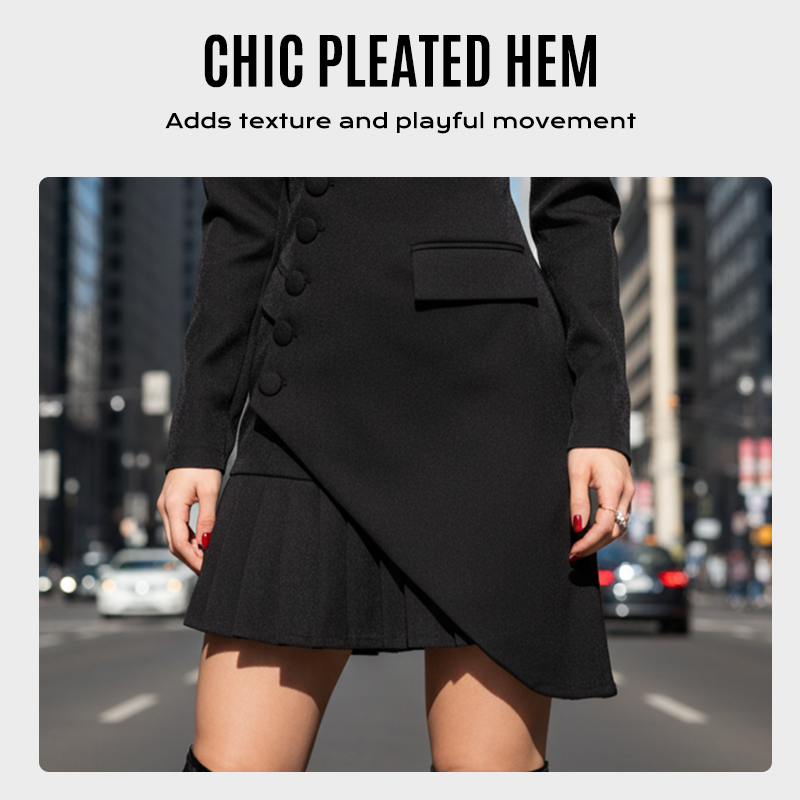 ✨👗 Vestido Mini Tipo Blazer con Botones y Plisado – Elegancia Moderna y Estilo Ejecutivo para Destacar en Cualquier Ocasión 💼🌟