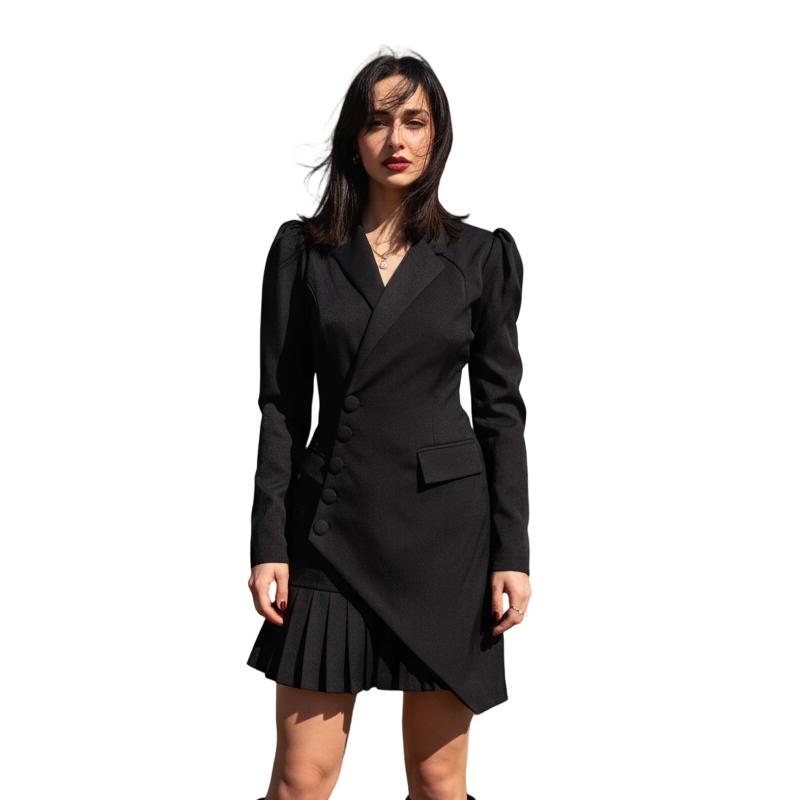 ✨👗 Vestido Mini Tipo Blazer con Botones y Plisado – Elegancia Moderna y Estilo Ejecutivo para Destacar en Cualquier Ocasión 💼🌟