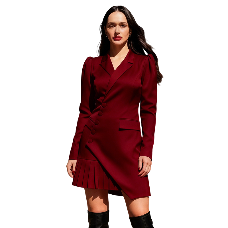✨👗 Vestido Mini Tipo Blazer con Botones y Plisado – Elegancia Moderna y Estilo Ejecutivo para Destacar en Cualquier Ocasión 💼🌟