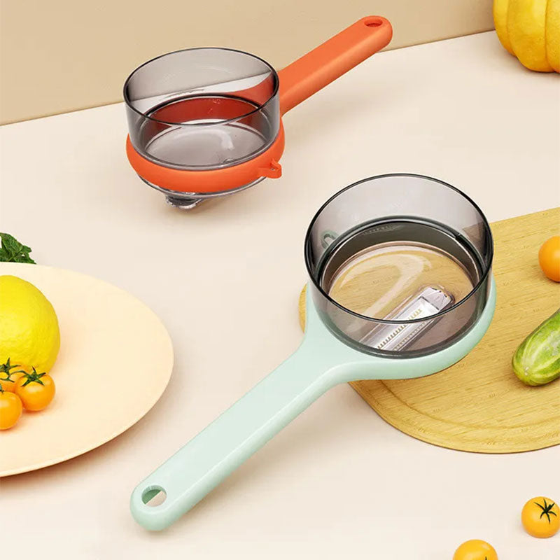 🔪✨ Pelador Multifuncional con Cubo de Almacenamiento de Residuos – Cocina Más Rápida, Limpieza Fácil y Orden en tu Espacio 🍅🥕🧹