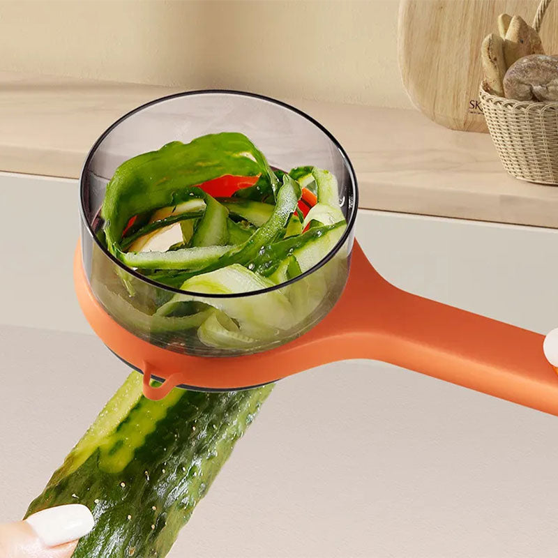 🔪✨ Pelador Multifuncional con Cubo de Almacenamiento de Residuos – Cocina Más Rápida, Limpieza Fácil y Orden en tu Espacio 🍅🥕🧹