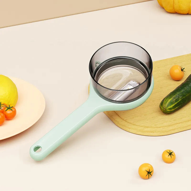 🔪✨ Pelador Multifuncional con Cubo de Almacenamiento de Residuos – Cocina Más Rápida, Limpieza Fácil y Orden en tu Espacio 🍅🥕🧹