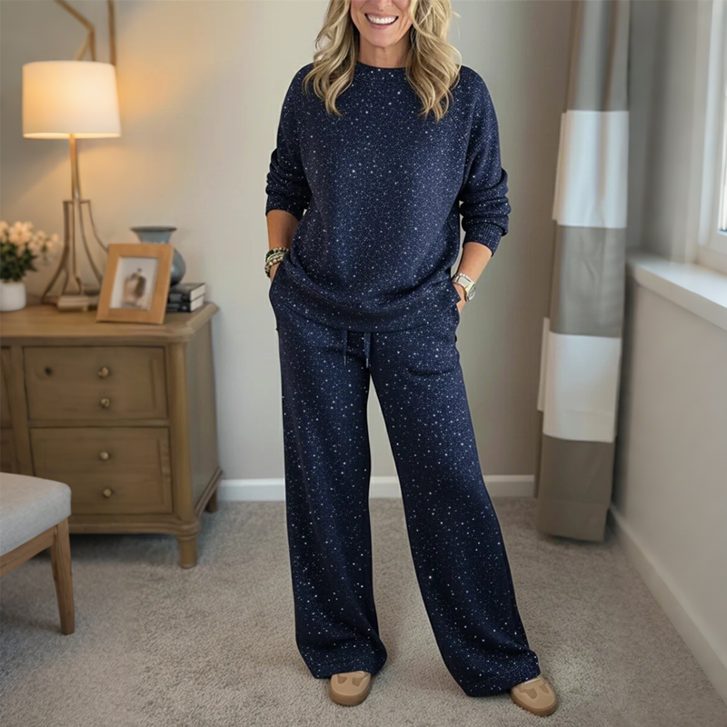 ✨💖 Set de Jersey y Pantalón de 2 Piezas con Purpurina – Elegante, Cómodo y Brillante ✨