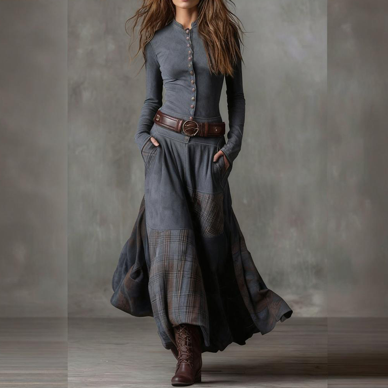 ✨ Vestido Vintage de Cuello Alto con Botones   Elegante · Atemporal · Estilo Clásico para el Día y la Noche 👗