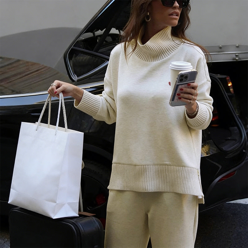 🔥 ¡50% OFF + ENVÍO GRATIS! Conjunto de Sudadera con Cuello Alto y Cremallera Lateral + Pantalón – Cómodo y Moderno ✨👚👖