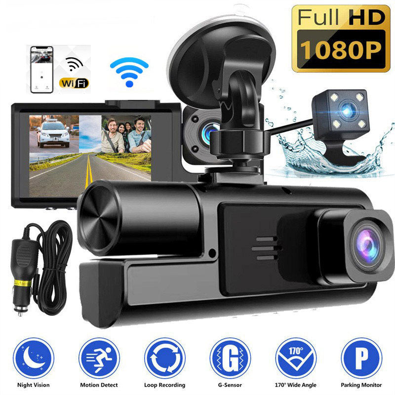 🚗🎥 ¡50% DE DESCUENTO! Dash Cam 3 Cámaras 1080P HD – Frontal + Interior + Trasera con Reversa 🔥