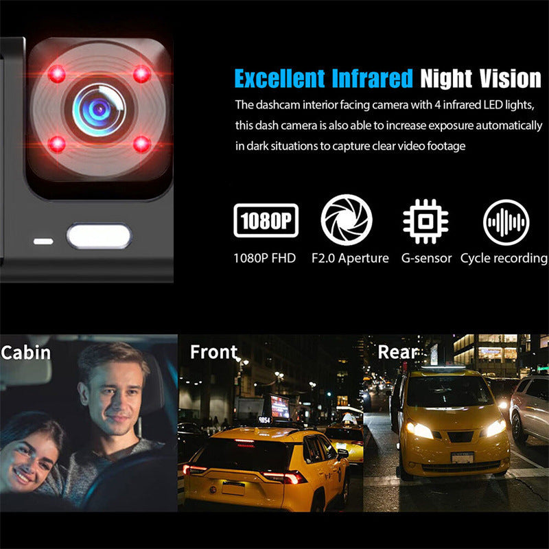 🚗🎥 ¡50% DE DESCUENTO! Dash Cam 3 Cámaras 1080P HD – Frontal + Interior + Trasera con Reversa 🔥