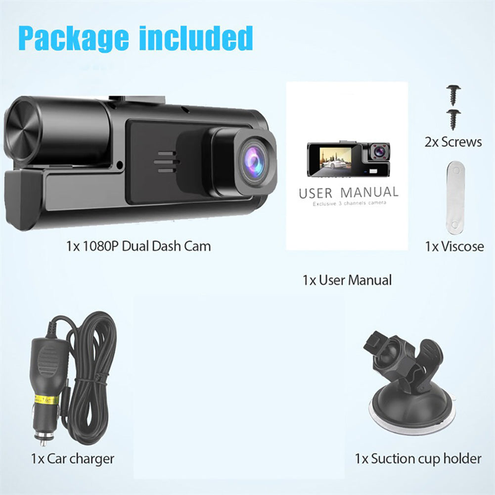 🚗🎥 ¡50% DE DESCUENTO! Dash Cam 3 Cámaras 1080P HD – Frontal + Interior + Trasera con Reversa 🔥