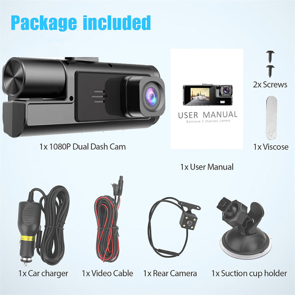 🚗🎥 ¡50% DE DESCUENTO! Dash Cam 3 Cámaras 1080P HD – Frontal + Interior + Trasera con Reversa 🔥