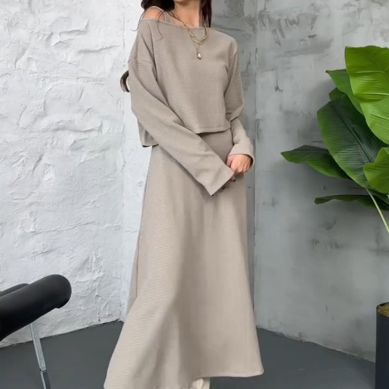 ✨ Conjunto de Punto de 2 Piezas para Mujer   Vestido Midi sin Mangas + Top Corto · Elegante y Moderno 👗