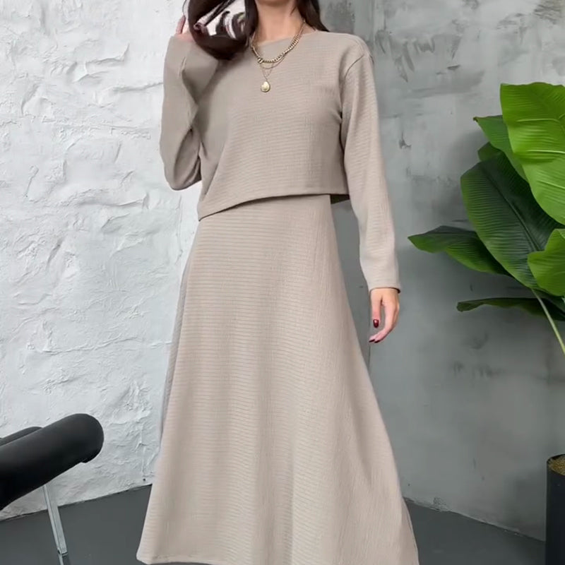 ✨ Conjunto de Punto de 2 Piezas para Mujer   Vestido Midi sin Mangas + Top Corto · Elegante y Moderno 👗