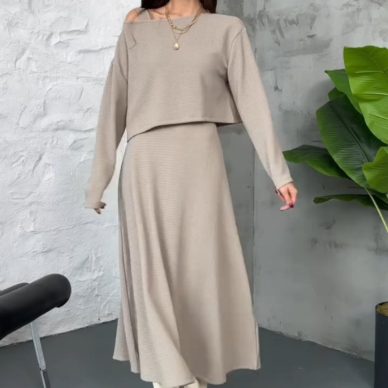 ✨ Conjunto de Punto de 2 Piezas para Mujer   Vestido Midi sin Mangas + Top Corto · Elegante y Moderno 👗