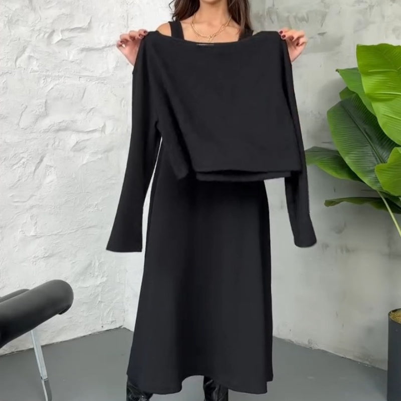 ✨ Conjunto de Punto de 2 Piezas para Mujer   Vestido Midi sin Mangas + Top Corto · Elegante y Moderno 👗